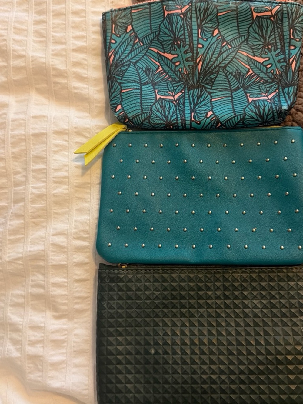 ipsy Teal & Black Cosmetic Bag Set with Yellow Zip Accent